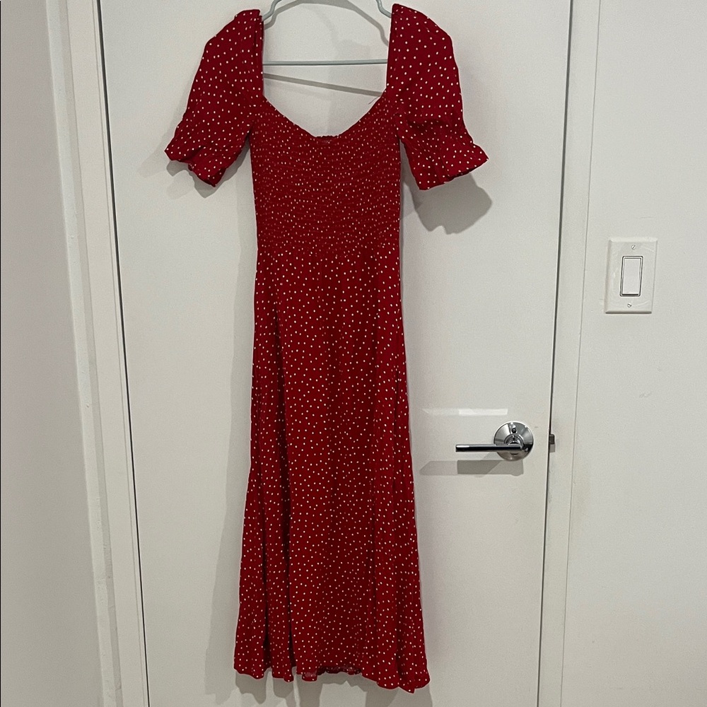 Reformation Red Polka Dot Midi Dress